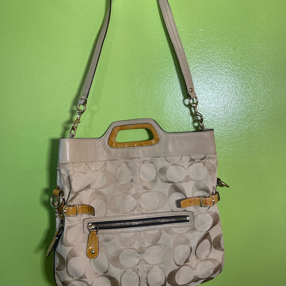 COACH Bonnie Beige Foldover Tote Shoulder Bag
